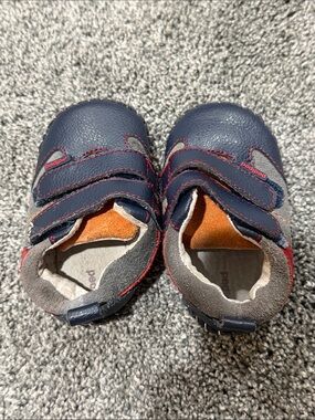 pediped Navy Leather Baby Walker Shoes with Red Stitching